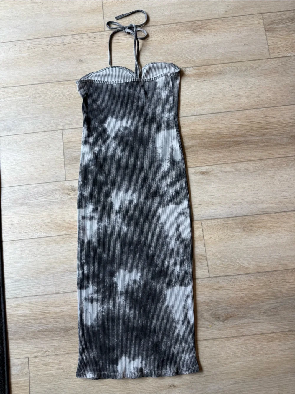 Zara Strapless Tie-Dye Ribbed Maxi Dress - Black & Gray - Picture 2 of 3